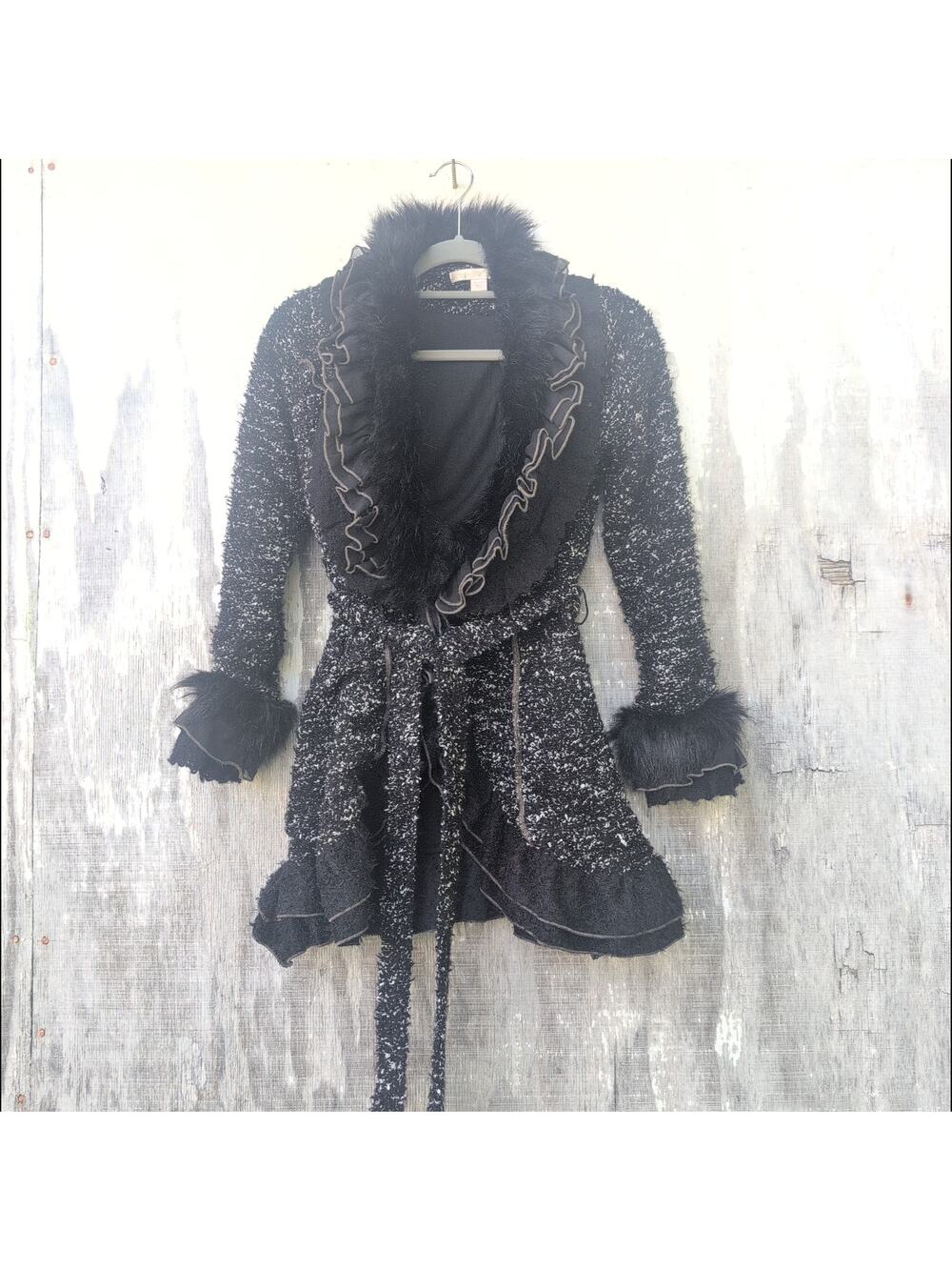 Boston Proper Penny Lane Gothic Victorian Ruffle Belted Cardigan Women's XS